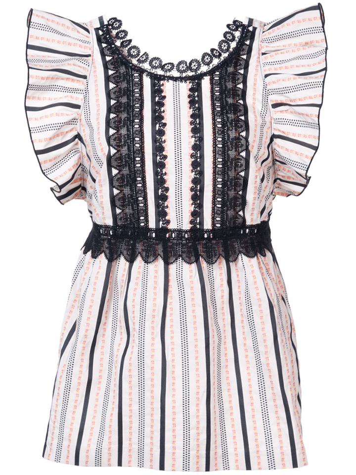 Anna Sui Ribbon Stripe And Daisy Song Top - White