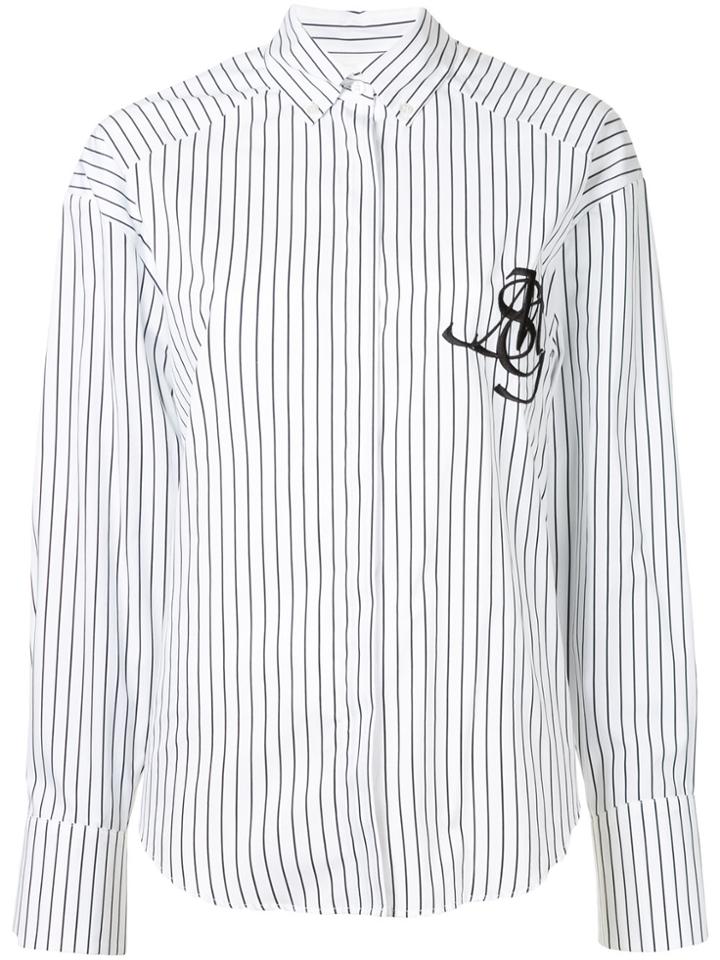 Msgm Pinstriped Shirt With Embroidered Logo - White