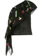 Rosie Assoulin Fruit Embroidered One Shoulder Top - Black