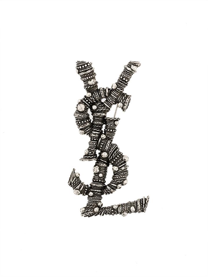 Saint Laurent Iconic Monogram Brooch - Metallic