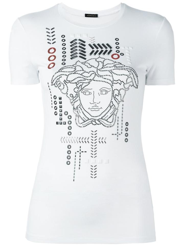 Versace Medusa Head Embroidered T-shirt, Women's, Size: 42, White, Viscose/spandex/elastane