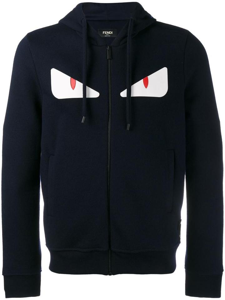 Fendi Bag Bugs Zip Hoodie, Men's, Size: 48, Blue, Wool/lamb Skin/cotton