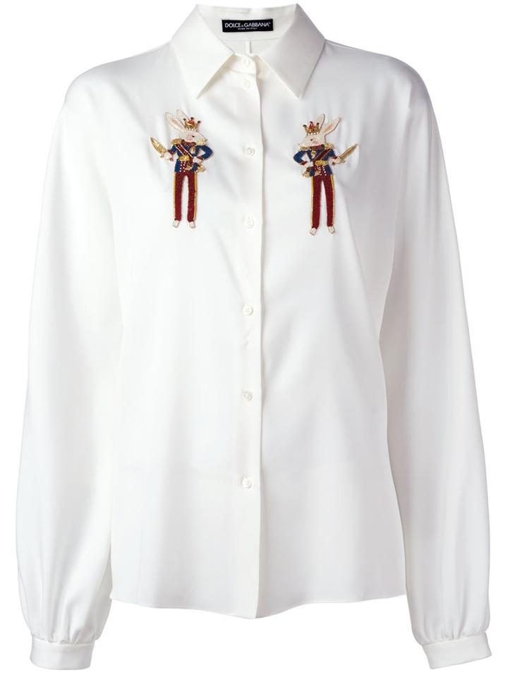 Dolce & Gabbana Beaded Rabbit Detail Shirt, Women's, Size: 44, White, Silk/spandex/elastane