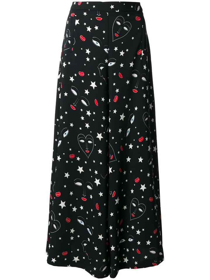 Vivetta Heart Print Trousers, Women's, Size: 44, Black, Polyester