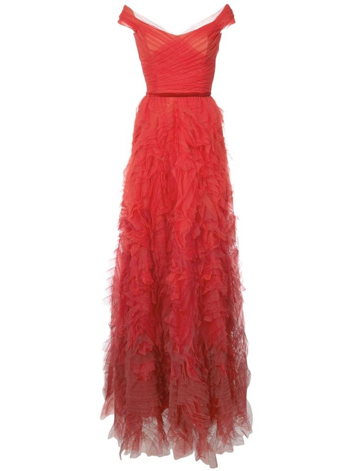 Marchesa Notte Off Shoulder Ombré Textured Gown