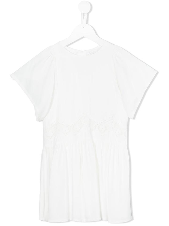 Chloé Kids Floral Embroidered Dress, Girl's, Size: 12 Yrs, White