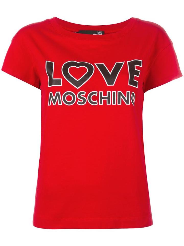 Love Moschino Logo Print T-shirt, Women's, Size: 44, Red, Cotton