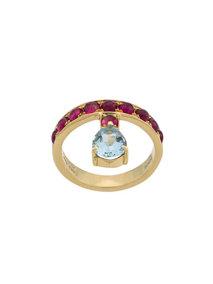 Dubini 18kt Yellow Gold, Aquamarine And Rubellite Theodora Ring