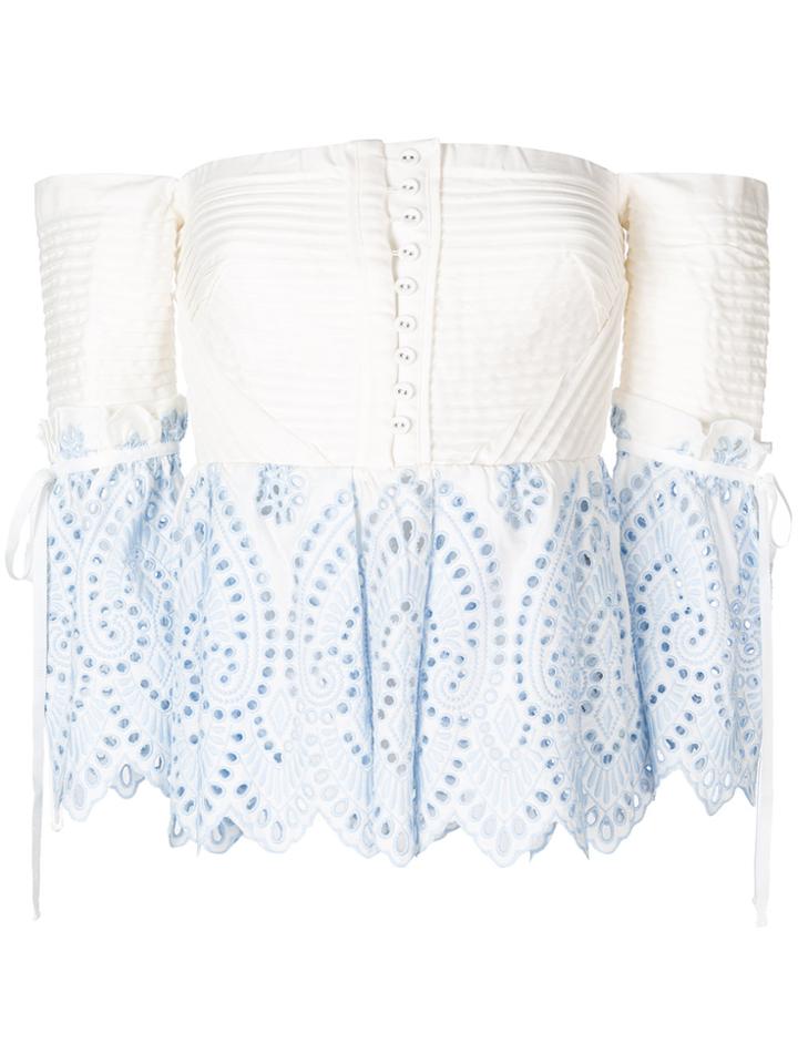 Self-portrait Off-the-shoulder Button Shirt - Blue