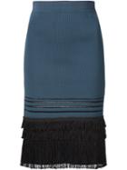 Yigal Azrouel Fringed Ribbed Knit Skirt, Women's, Size: Medium, Blue, Rayon