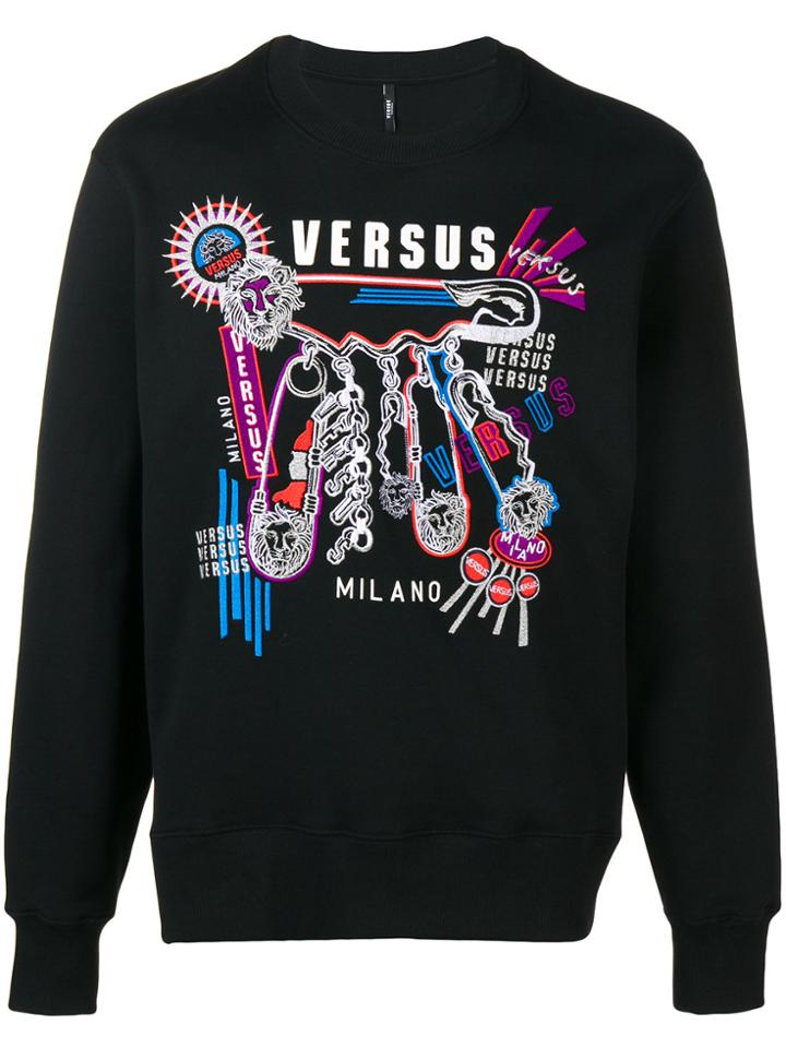 Versus Safety Pin Logo Print Sweatshirt - Black