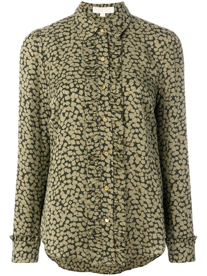 Michael Michael Kors Leaf Print Shirt With Frill Trim - Green