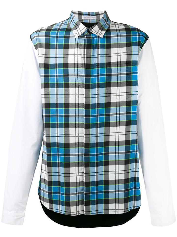 J.w.anderson - Panelled Checked Shirt - Men - Cotton/polyamide/polyurethane/viscose - 48, Turquoise, Cotton/polyamide/polyurethane/viscose