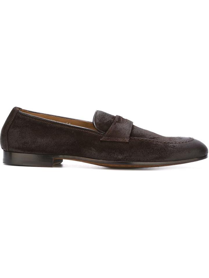 Doucal S Classic Slip On Loafers, Men's, Size: 43, Brown, Suede/leather