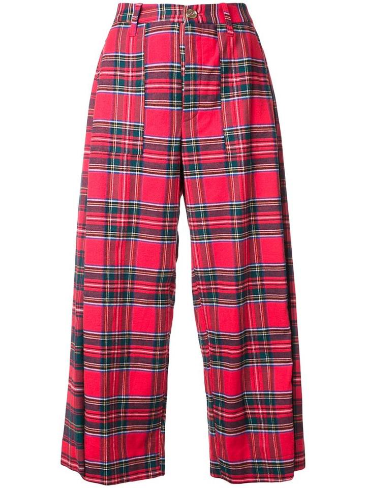 Akiko Aoki Wide-legged Cropped Trousers, Women's, Size: Medium, Red, Cotton
