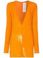 Ashish Sequin Embellished V-neck Mini Dress - Orange