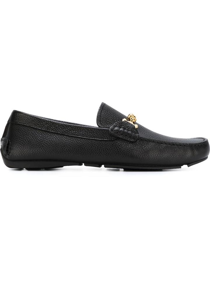 Versace Medusa Driving Shoes, Men's, Size: 40, Black, Leather/rubber