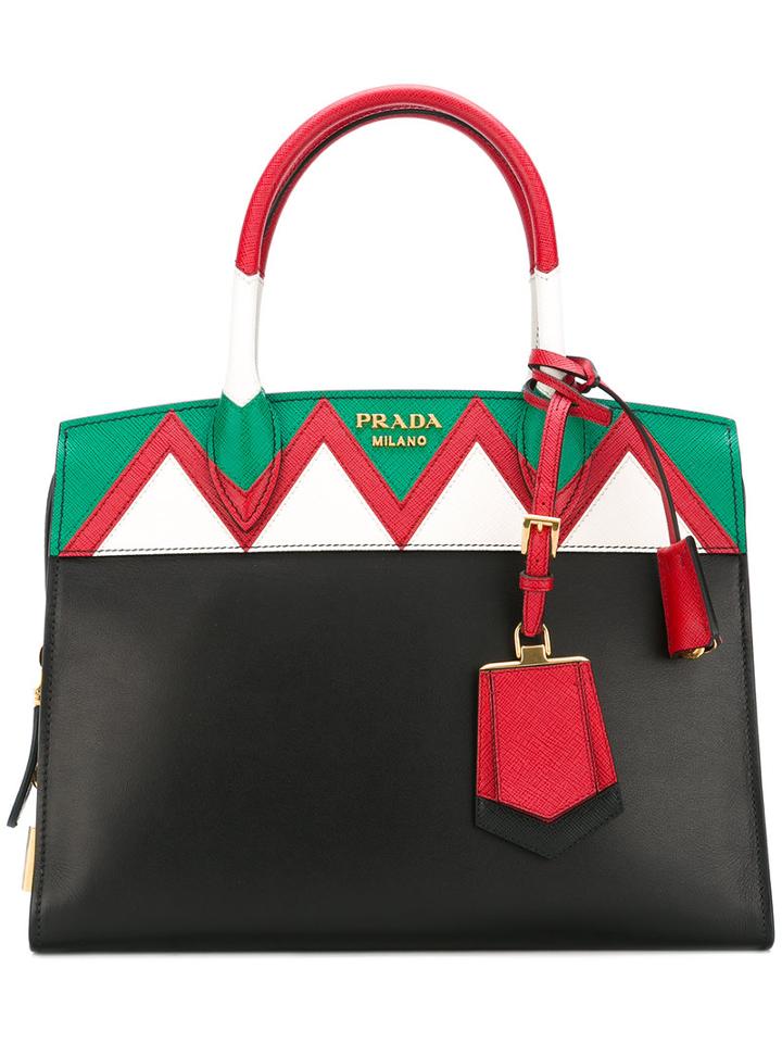 Prada Abstract Detail Tote Bag, Women's, Black, Calf Leather