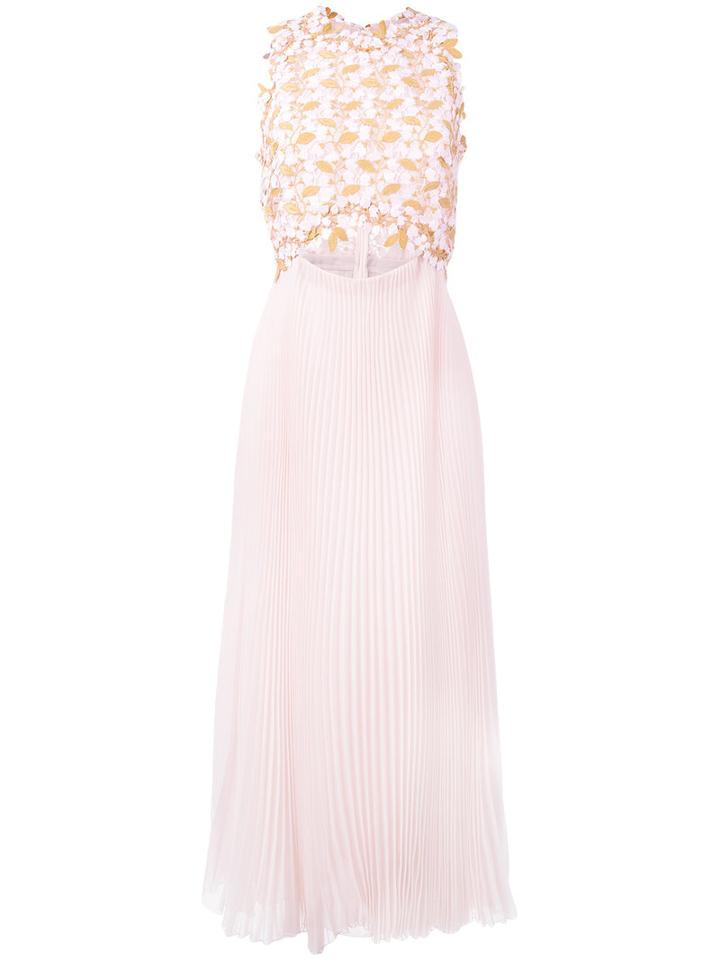 Giambattista Valli Lace Top Pleated Dress, Women's, Size: 42, Pink/purple, Cotton/viscose/polyester/silk