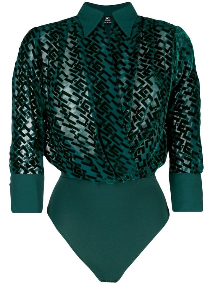 Elisabetta Franchi Velvet Logo Bodie - Green