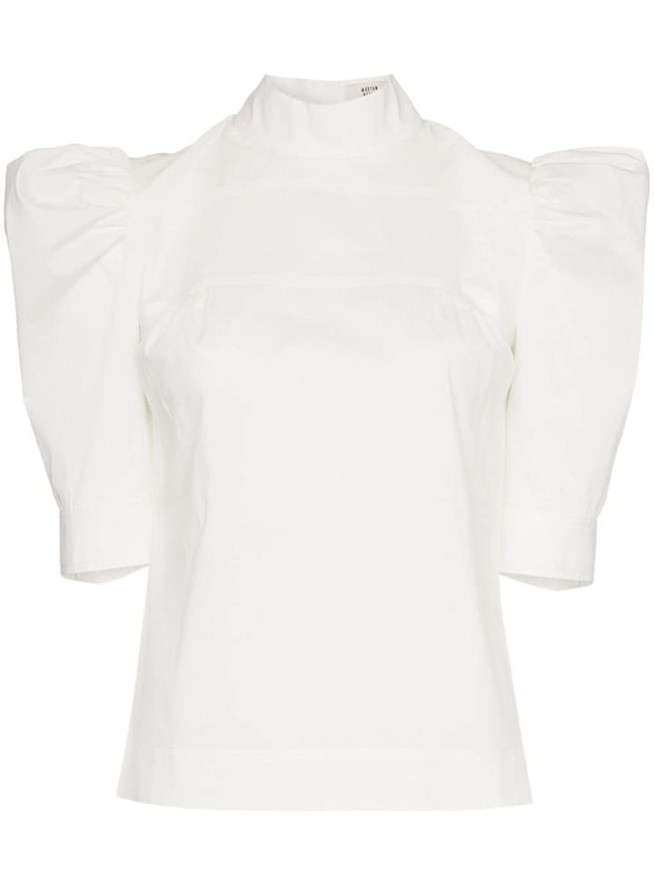 Maryam Nassir Zadeh High Neck Ruffle Shoulder Blouse - White