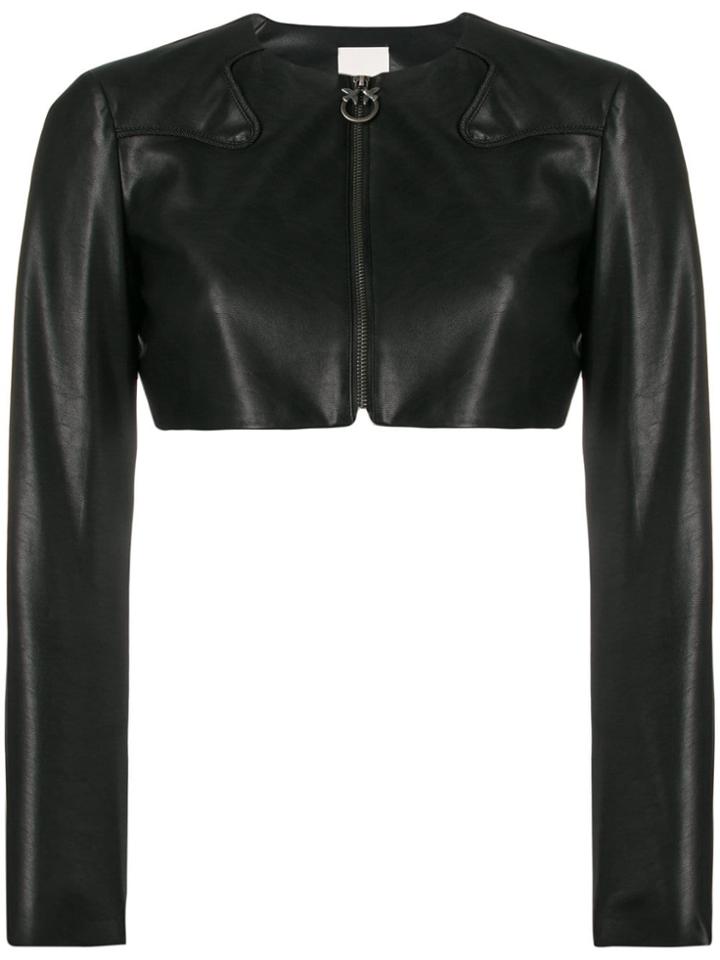 Pinko Cropped Faux Leather Jacket - Black