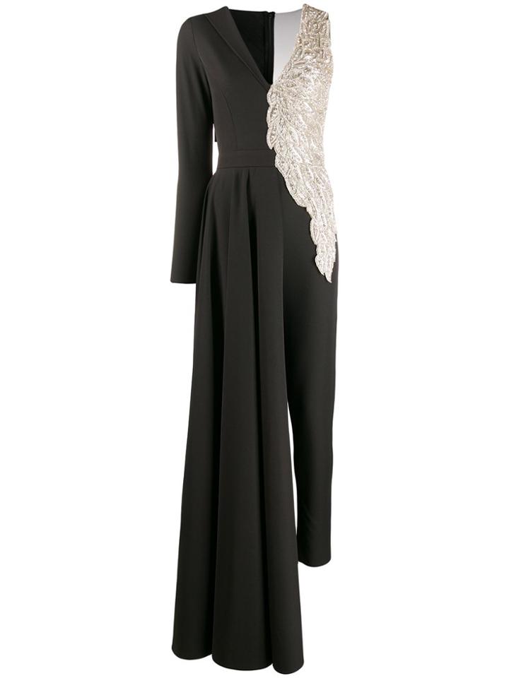 Loulou Asymmetric Beaded Jumpsuit - Black