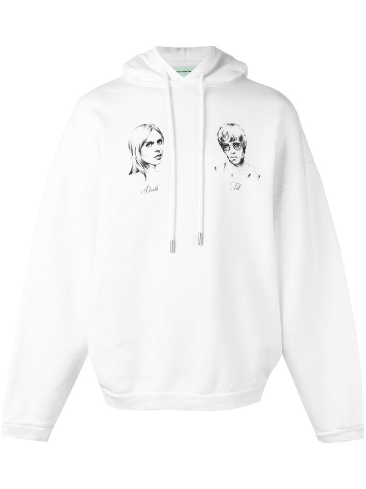 Off-white Faces Print Hoody, Men's, Size: Small, White, Cotton