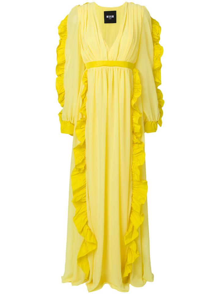 Msgm Long Sleeve Ruffle Trim Gown - Yellow & Orange