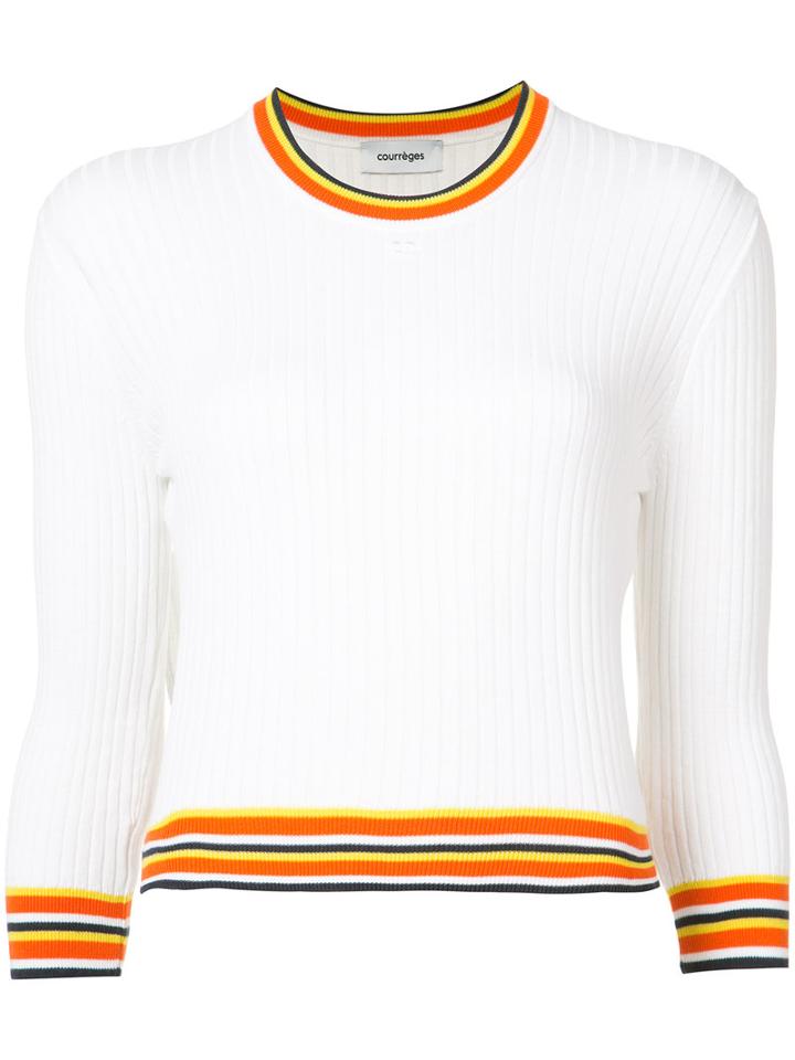 Courrèges - Stripe Trim Ribbed Top - Women - Cotton/cashmere - 1, White, Cotton/cashmere
