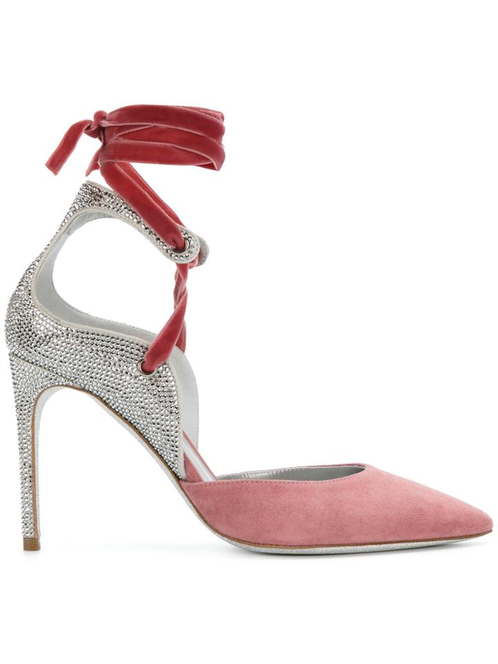 René Caovilla Ankle Strap Sequined Pumps - Pink & Purple