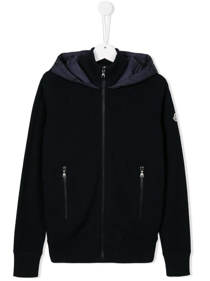 Moncler Kids Padded Hood Knit Jacket, Boy's, Size: 14 Yrs, Blue
