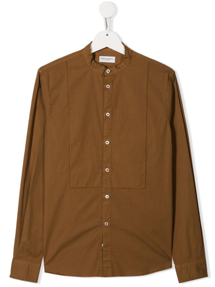 Paolo Pecora Kids Teen Mandarin Collar Shirt - Brown