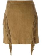 Saint Laurent Fringed Skirt, Women's, Size: 40, Brown, Goat Skin/silk