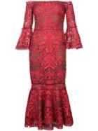 Marchesa Notte Embroidered Lace Off The Shoulder Dress - Unavailable
