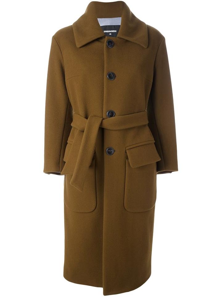 Dsquared2 Long Belted Coat, Women's, Size: 40, Brown, Cotton/polyamide/polyester/virgin Wool