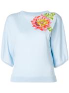 Blumarine Floral Short-sleeve Sweater - Blue