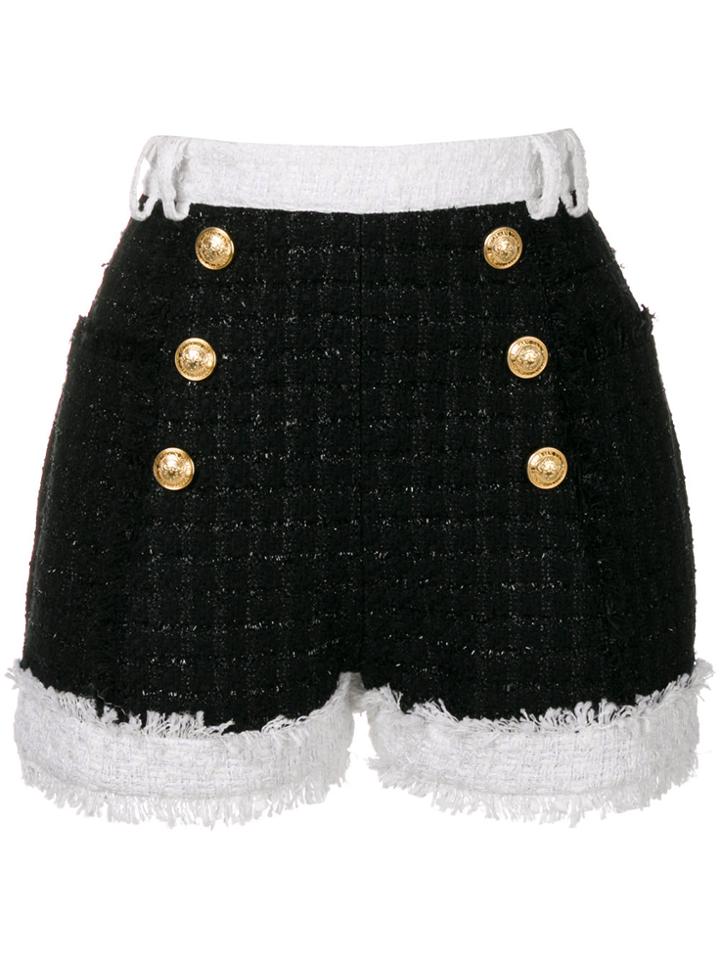 Balmain Double-breasted Tweed Shorts - Black