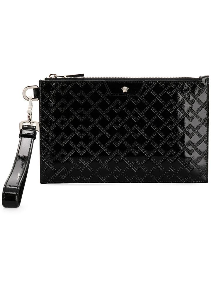 Versace Monogram Embossed Pouch Bag - Black