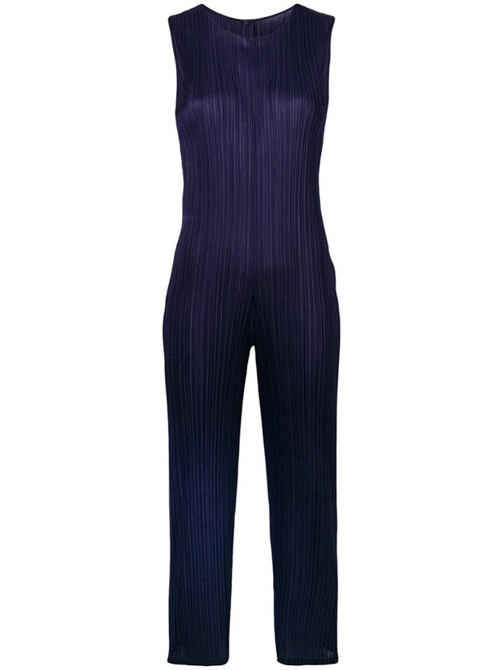 Pleats Please By Issey Miyake Cropped Sleeveless Jumpsuit - Blue