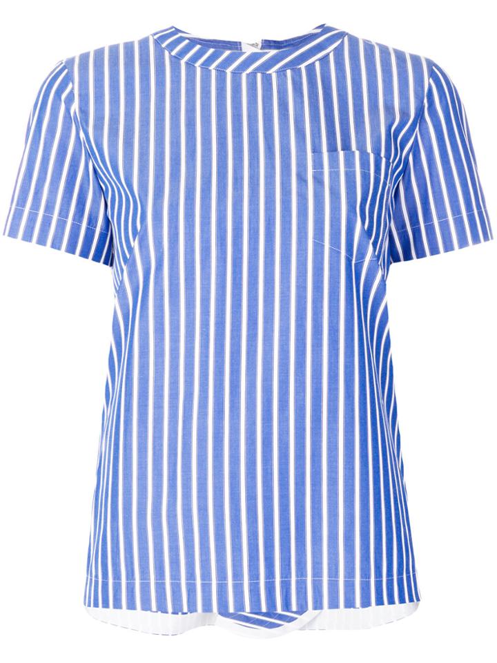 Sacai Rear Zip Pinstriped Shirt - Blue