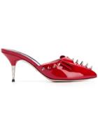 Gucci Bow Detail Spike Stud Mules - Red