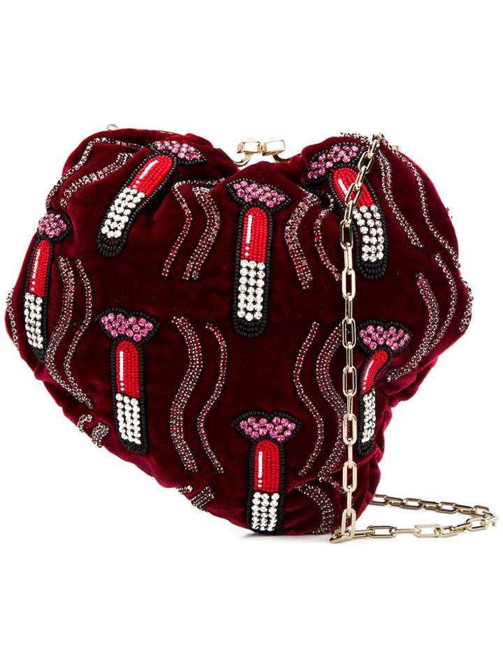 Valentino Embellished Lipstick Detail Shoulder Bag - Red