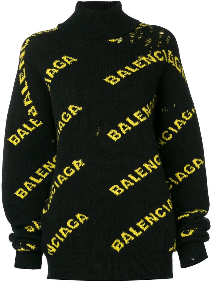 Balenciaga Laddered Logo Turtleneck Sweater - Black