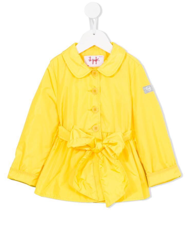 Il Gufo Bow Trench Coat, Girl's, Size: 12 Yrs, Yellow/orange