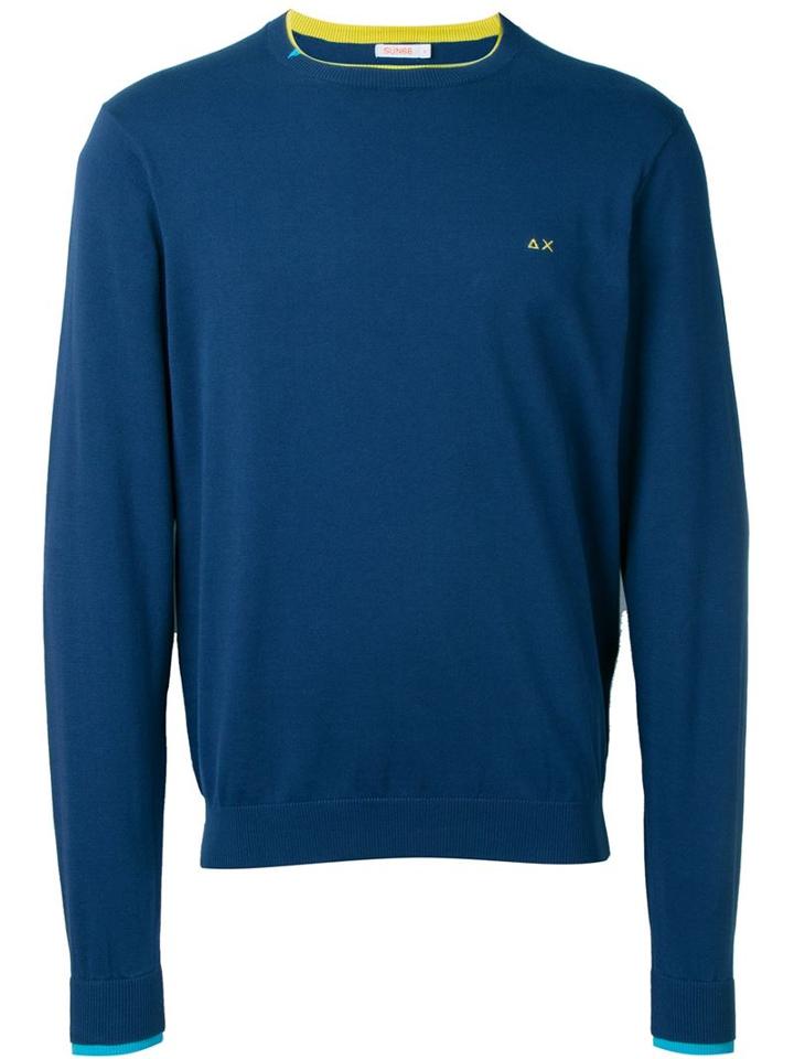 Sun 68 Cuff And Neck Trim Detail Giro Jumper, Men's, Size: S, Blue, Cotton