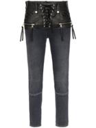 Unravel Project Stonewash Lace Up Skinny Jeans - Black