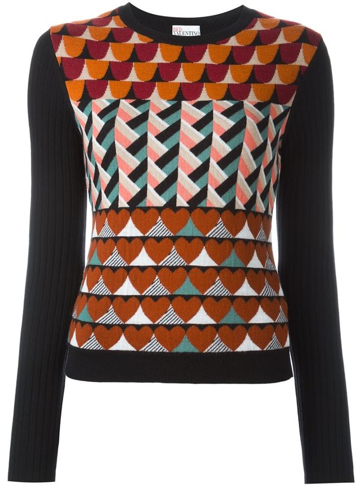 Red Valentino Intarsia Sweater, Women's, Size: Medium, Black, Virgin Wool