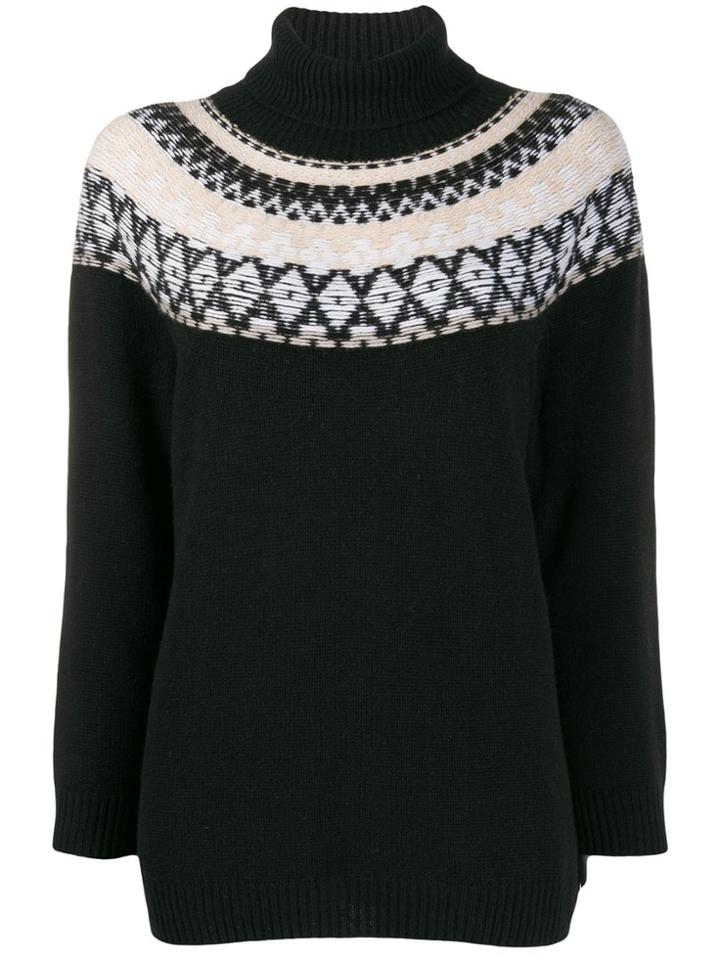 Lamberto Losani Argyle Knit Roll Neck Sweater - Black