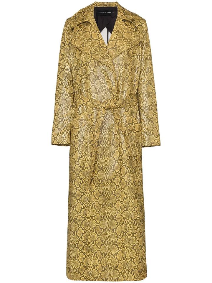 Michael Lo Sordo Snake-print Belted Trench Coat - Yellow